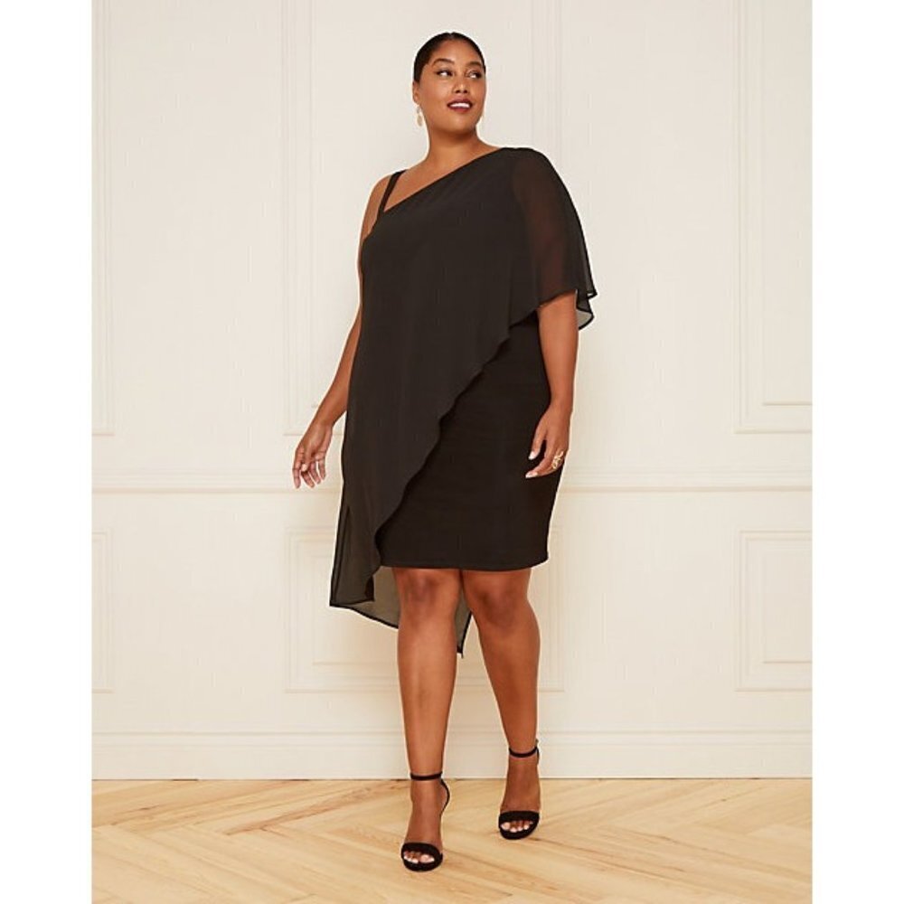Women Le Chateau Knit and Chiffon One Shoulder Black Dress Size XXL